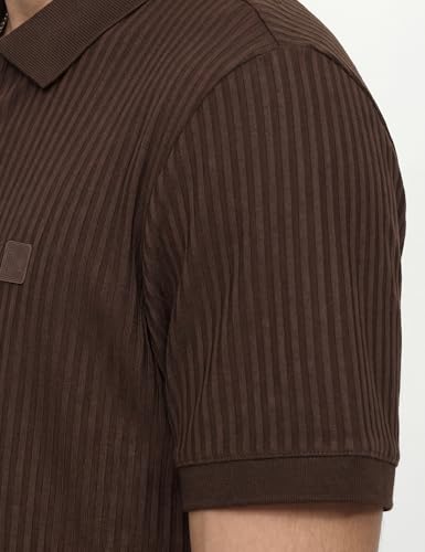 Image of DAMENSCH Men Striped Texture, Cotton-Rich Comfort, Easy Regular fit, Solid Colours Striped Polos