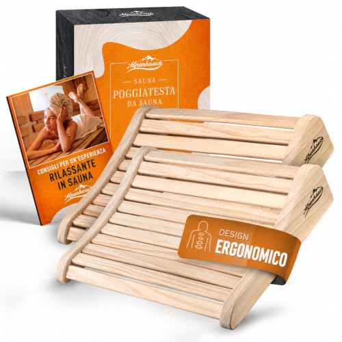 ALPENHAUCH Poggiatesta sauna in legno [2 pezzi] – poggiatesta ergonomico per sauna in legno – elegante accessorio sauna cabina a infrarossi – comodo e ampio poggiatesta sauna in legno per sauna con