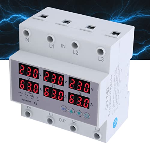Image of 3 Phase DIN Rail Voltmeter Power Meter, AC 390‑500V Digital Ammeter Automatic Overvoltage Overcurrent Protector, 3 Phase Watt kwh Amp Electricity Tester (40A)