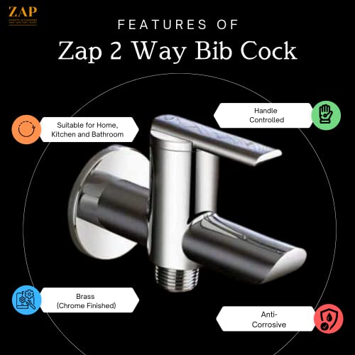 Image of Zap Ultra Cube Series Brass 2 Way Bib Cock with Wall Flange for Home, Kitchen and Bathroom