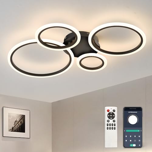 Lámpara de techo LED regulable, lámpara de techo inteligente, 80cm lámpara de sala de estar Lámpara de techo LED regulable moderna, lámpara de sala de estar redonda con control remoto