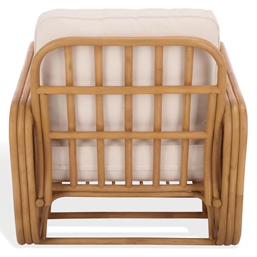 Sillón con estructura de ratán y cojín blanco miniatura 5