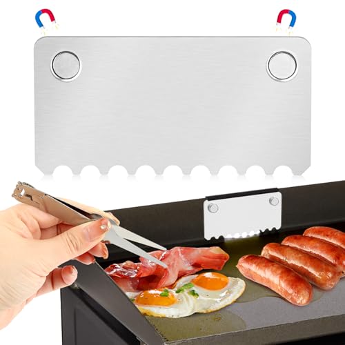 Barbecue Grease Gate Blocker, Stainless Steel Grill Grease Trap Food Filter Screen with Clip Grill Griddle Accessories(Sliver)