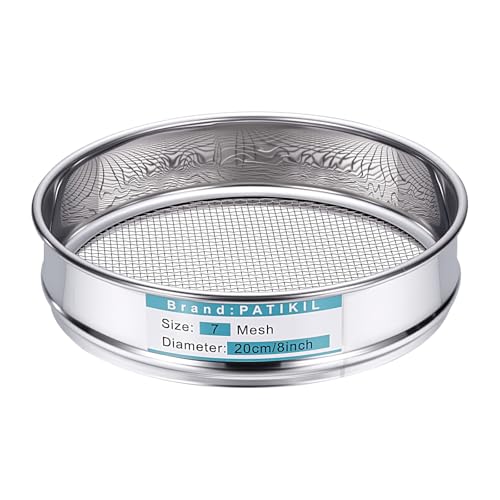 PATIKIL 7 Mesh(2.8mm) Lab Sieve, 7.9"(20cm) Diameter Sifting Screen 304 Stainless Steel Wire Cloth Fine Mesh Sieve for Industrial Laboratory Home Soil Sifter Dry Sift Screens Hash