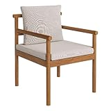 Modway Eleni Outdoor Teak Wood Dining Chair with Rope Backrest in Natural Sail - Patio Accent Armchair with Sunproof Foam Cushions