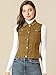 Allegra K Women's Washed Denim Buttoned Vest W Flap Pockets Medium Khaki