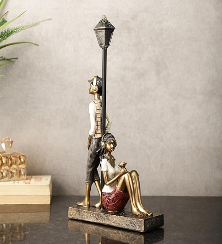 Image of ARMONIA Romantic Premium European Couple Figurine with Lamp Post, Handcrafted Polystone Showpiece for Home Decor | Gift for Anniversary, Valentine's Day, Wedding