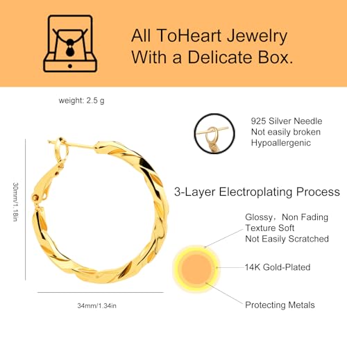ToHeart Twisted Hoop Earrings for Women Gold Hoop Earrings Hypoallergenic2