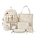LELAOJI Kawaii 5PCS Backpack Set for Girls with Cute Bear Accessories - School Bookbag, Shoulder Bag, Handbag, Pen Pouch & More - Perfect for Student Back to School Supplies, Off-White