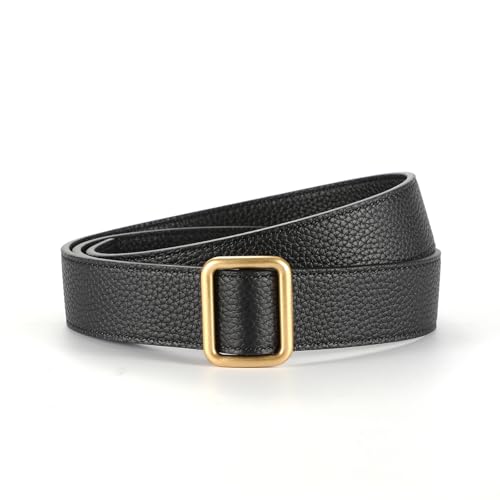 Genuine Leather Belt for Women Adjustable Black Belt with Buckle for Jeans Pants