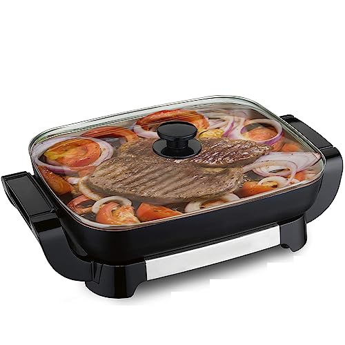 Extra-Large Nonstick Ceramic Electric Skillet - Electric Frying Pan with Lid, 12"x15" Fry Pan Adjustable Temperature Control, with Removable Pan, Dishwasher Safe Extra-Large Nonstick Ceramic Electric Skillet - Electric Frying Pan with Lid, 12"x15" Fry Pan Adjustable Temperature Control, with Removable Pan, Dishwasher Safe