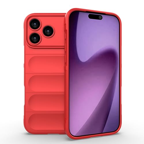 Coque iPhone 17 Pro rouge silicone rigide fini les glissades et rayures avec le motif 3D