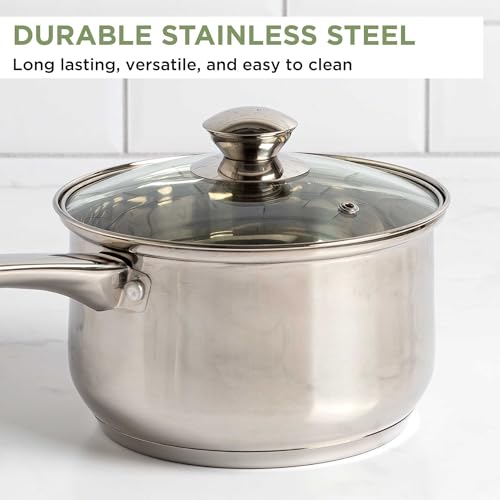 Ecolution Stainless Steel Sauce Pan, Encapsulated Induction Ready Cooking Pot with Glass Lid, Oven Safe, Dishwasher Safe Soup Pot, 3-Quart