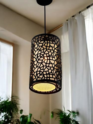 Image of Prop It Up Decorative Pendant Light Fixture, Metal Mesh Design, Black, 17cm Diameter