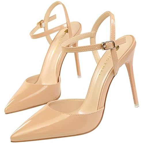 Escarpins en cuir verni kaki de qualité supérieure avec lacets cheville