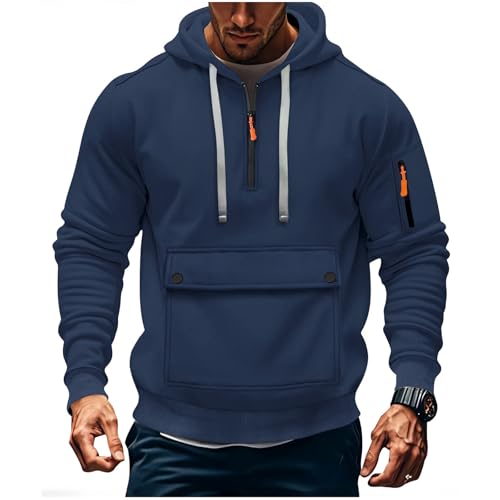 Men's Big and Tall Hoodies Casual Long Sleeve Fleece Hooded Drawstring Quater Zip Pullover Sweatshirt With Pockets