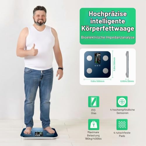 Onherm Körperfettwaage mit Großen Display, Ultra Precision Waage mit Körperfett und Muskelmasse, Personenwaage mit Körperfettanalyse… – Ansicht 6