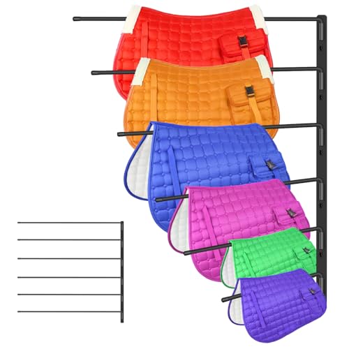 Zwinz Heavy Duty Saddle Pad Rack, 180° Swing-Out Horse Blanket Holder with 6 Extra-Long Arms, Wall Mounted Tack Storage for Stable & Garage