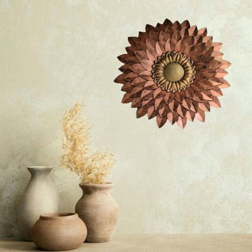 Image of SETHI AESTHETIC Metal Designer Flower Wall Decor - Size 21 X 21 inch (Copper Brown)