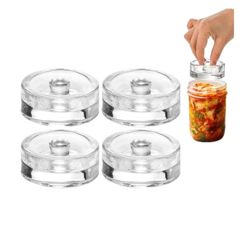 Carroterr 4 Pack Glass Fermentation Weights With Grip Handle, Fermentation Weights, Easy Grip Handle for Wide Mouth Mason Jars, Glass Weights for Fermenting