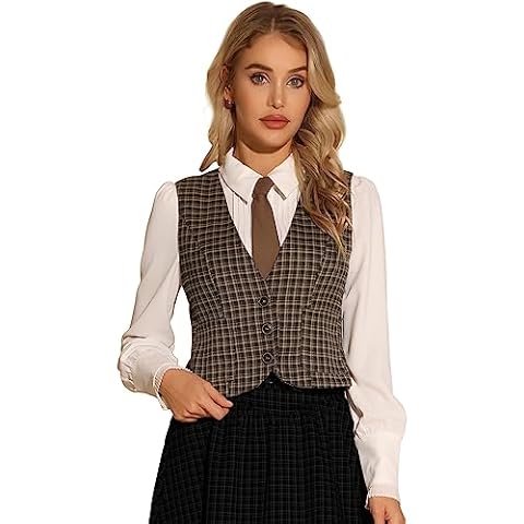Allegra K Vintage Plaid Sleeveless Vest Cover
