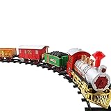 ⋉Un conjunto completo: este tren motorizado viene con un clásico vapor y ténder navideño, 1 vagón de pasajeros, 1 vehículo de carbón, 6 vías curvas PCS y 2 vías rectas. La circunferencia de la pista es de unos 295 cm.