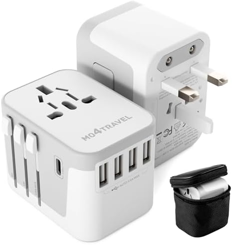 Universal Travel Adapter, 5.6A International Power Plug Adapter with 4 USB-A and 1 USB-C Ports, All-in-One Worldwide Wall Charger for USA EU UK AUS and 150+ Countries