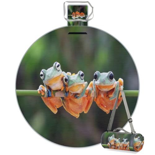 Shimoshe Frog Animal Picnic Outdoor Blanket Foldable Waterproof Sandproof Beach Blanket Portable Water-Resistant Round Picnic Mat for Travel Camping Park Lawn