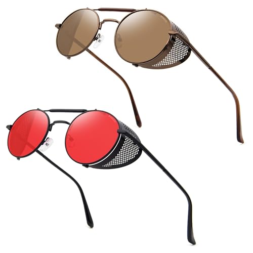 Image of RONSOU Steampunk Style Round Vintage Polarized Sunglasses Retro Eyewear UV400 Protection Matel Frame