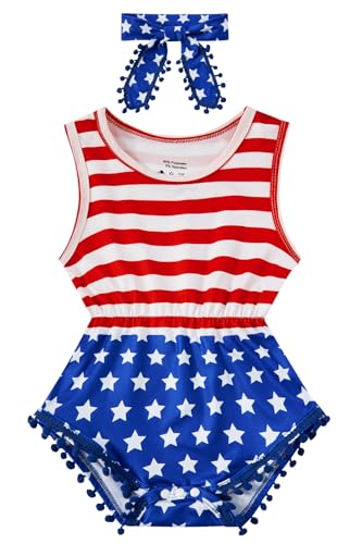 Image of BFUSTYLE Baby Girl Clothes 0-24 Months Outfit Sleeveless Infant Romper Bodysuit with Headband