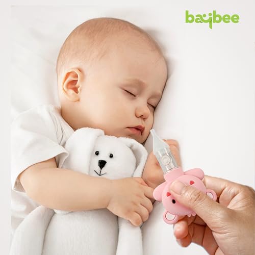 Image of Baybee Newborn Nasal Aspirator - Silicone Baby Nose Cleaner & Snot Sucker | Reusable Mucus Remover with Anti-Reflux Protection | Gentle Cold Relief for Infants & Toddlers (Pink)