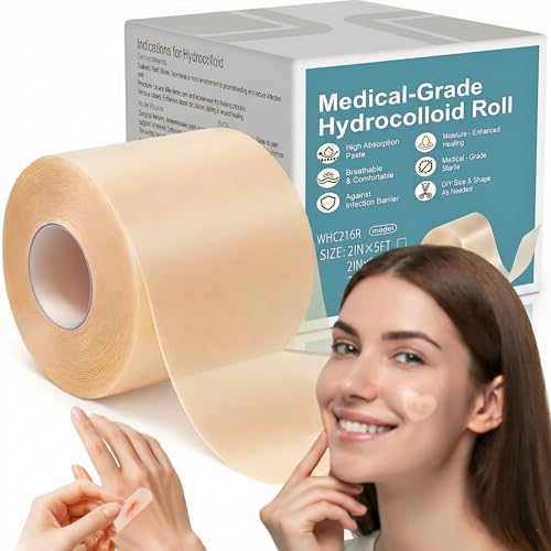 Hydrocolloid Roll for Acne & Wound Care Hydrocolloid Patch Medical Tape Waterproof Bandage Pimple Patch Roll Self-Adhesive Medical Grade Pimple Tape Cut-to-Size Acne Patches & Wound Care 5cm x 1.5m