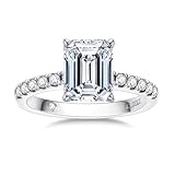 Picture of AnuClub Emerald Cut Moissanite Engagement Rings 3.248cttw(3CT Center Stone) D Color VVS1 925 Sterling Silver Eternity Wedding Promise Anniversary Band Ring for Women with Certificate Size 6