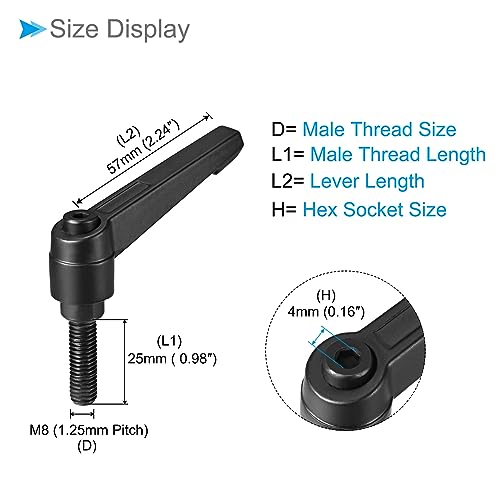 Image of Clamping Lever Handles, M8 x 25mm Male Thread, Adjustable Quick Release Locking Rotating Bolt Knobs Black - (Applications: for Lathe Machinery), 1-Piece