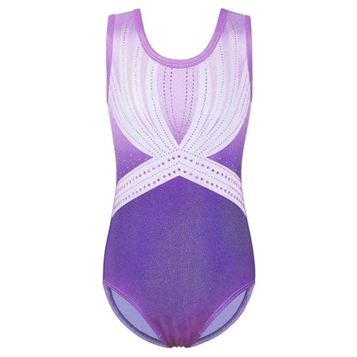 Maillot De Gimnasia Leotardos Leotardo de gimnasia sin mangas for niñas Sparkle Diamond Ballet Dancewear Ropa de práctica de bailarina profesional Gymnastics Leotards For Girls(B302 Light Purple,6A)