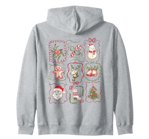 Lindo Collage de Navidad Retro árbol de Papá Noel Reno Pan de Jengibre Sudadera con Capucha