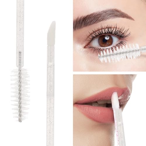 Image of 300 Pcs Disposable Mascara Wands Dual Ended Eyelash Brush Lip Brush, Lipstick Applicator Eyebrow Spoolies Brush for Eyelash Extensions - White