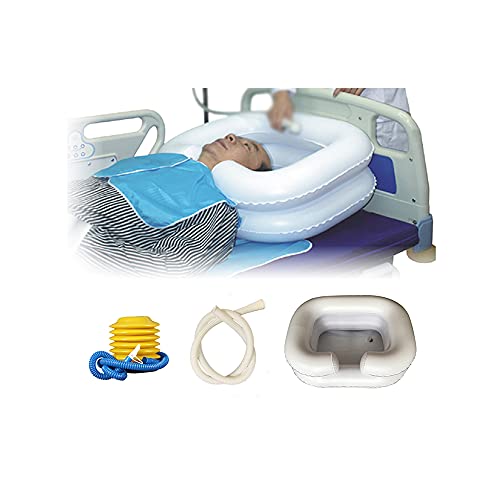 Portable Shampoo Bowl Hair Washing Sink Inflatable Shampoo Basin for Bedridden Home Hair Washer Station Tray Shampoo Bowl with Drain Hose Hair Washing Tub (White)