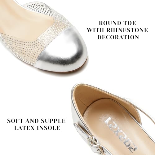 rsxses Closed Toe Low Heels Dress Shoes for Women 2 Inch Chunky Heel Pumps Ankle Strap Patent Leather Rhinestone Wedding Work Party Shoes4