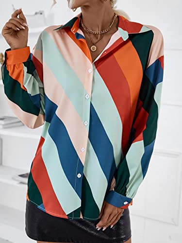 Floerns Women's Scarf Print Long Sleeve Button Front Blouse Retro Top Multicolor #TOP4