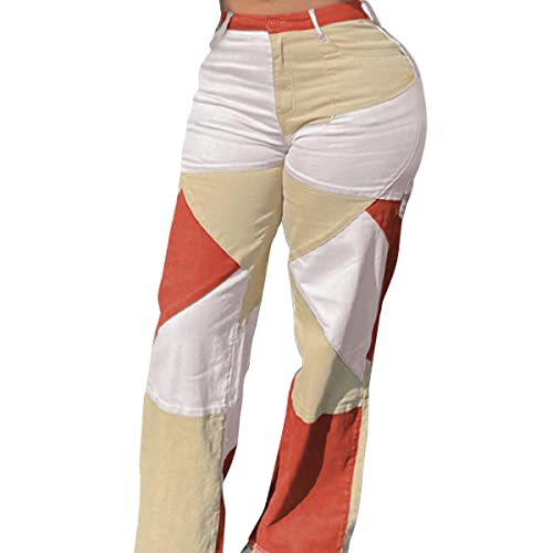 vanberfia Women Denim Stretchy Patchwork Wide Leg Pants Jeans2