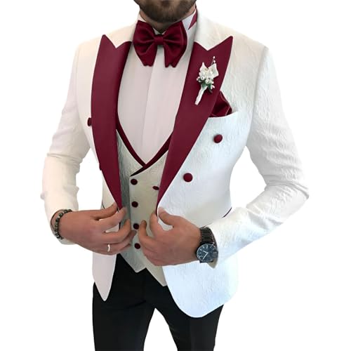 Men's Floral Jacquard Tuxedo Suits Slim Fit 3 Piece Suits Peak Lapel Wedding Suit for Men