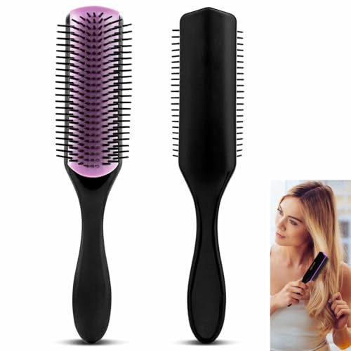 Cepillo para Pelo Rizado de 9 Hileras, Peine Curly de 9 Filas, Cepillo Desenredante Profesional, Peine Definidor de Rizos, Cepillo Antifrizz Ligero y Compacto para Cabello Curly - Morado