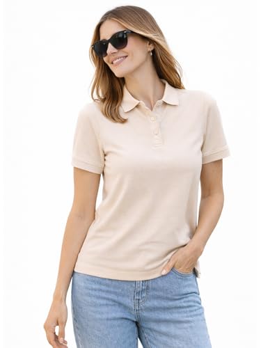 Image of Juneberry Women's Cotton Lycra Polo T- Shirt, Short Sleeve Casual Top, Soft, Lightweight, Stretchable & Stylish, Versatile Everyday Wear, Sizes S-2XL