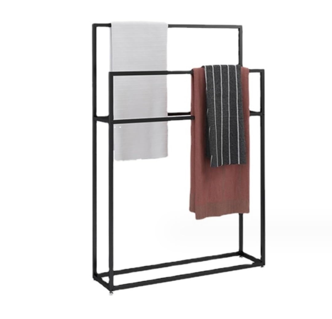 Portasciugamani Portasciugamani da Terra in Metallo A 2 Livelli per Bagno Soggiorno Lavanderia Piantana(White,65 * 20 * 110cm)