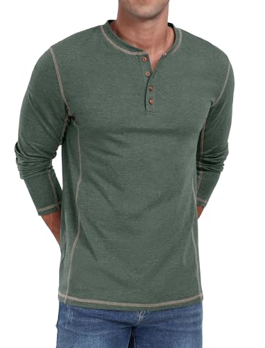 Sailwind Men's Henley T Shirt Cotton Long Sleeve T-Shirt Classic Casual Shirt Tops for Men (Green Variegated, XL) - Image 3