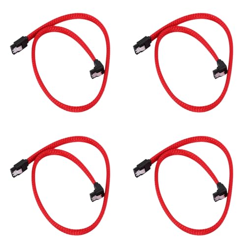 Bunggou 4 ピース 50CM 3.0 III 3 7ピンデータケーブル直角6Gb / s SケーブルHDDハードディスクデータコード、ナイロンスリーブ付き(レッド)