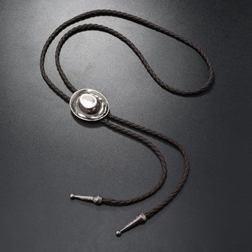 Image of Bolo Tie for Men Women Cowboy Turquoise Celtic Natural Tiger Eye Stone Longhorn Bull Western Leather Bolo Necktie