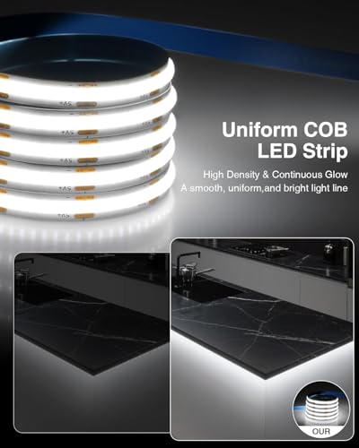 Image of Aclorol 5V COB LED Strip Lights 6000K Cold White USB LED Strip Lights for Bedroom 8mm Width High Density 320LEDs /M Bright for TV Monitor Backlights Under Cabinet Counter Display Case CRI90+ (2 Pack)