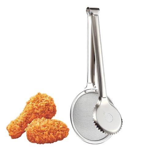 Colino per olio a maglia fine, schiumarola in acciaio inox, riutilizzabile, cucchiaio separatore olio, filtro per friggere 2 in 1, (30 x 12 cm), ideale per barbecue e cibi fritti